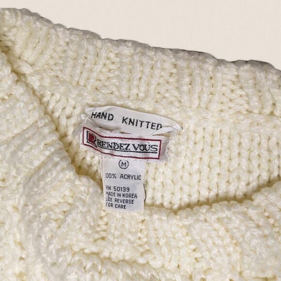 Vintage Grandma Handknit Cream Sweater by Rendezvous Size Medium - Picture 3 of 4